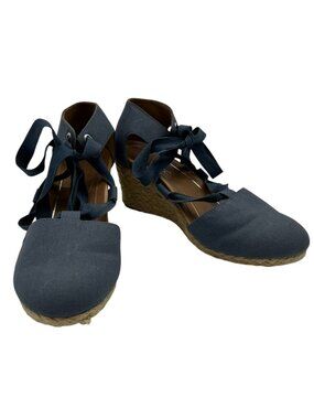 Vionic Womens Kaitlyn Espadrille Wedge Sandals 8.5 Blue Denim Slingback Casual